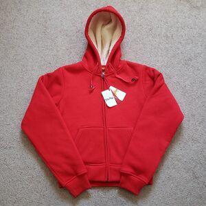 Vtg Bkle Axes Thelma Fleece Lined Waffle Knit Heavyweight Hoodie Jacket Red Med